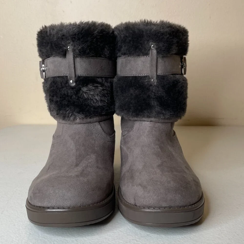 Guess Aussie Faux Fur Gray Ankle Booties Size 6